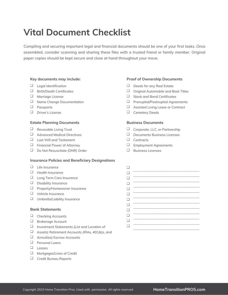 vital documents checklist